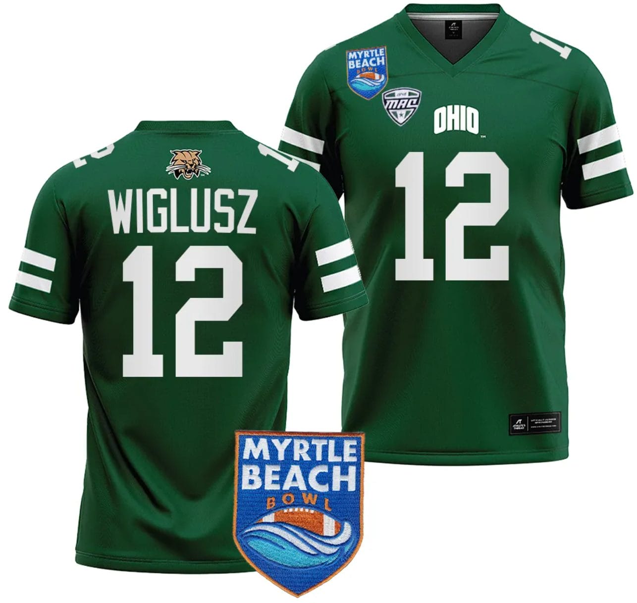 Sam Wiglusz Jersey #12 Ohio Bobcats 2023 Myrtle Beach Bowl Patch College Football Green