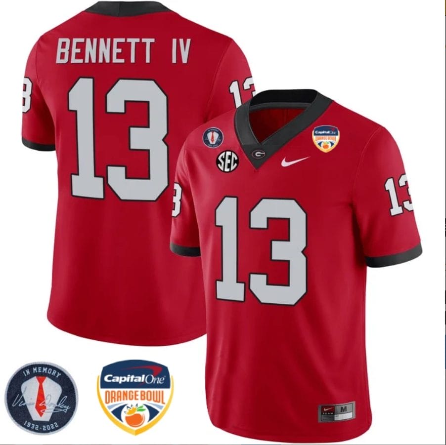 Stetson Bennett Jersey #13 Georgia Bulldogs Orange Bowl Patch Football Stitched Red