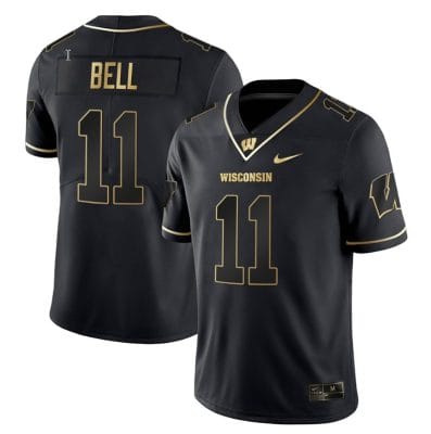 Skyler Bell Jersey #11 Wisconsin Badgers Gold Vapor College Football Black Gold