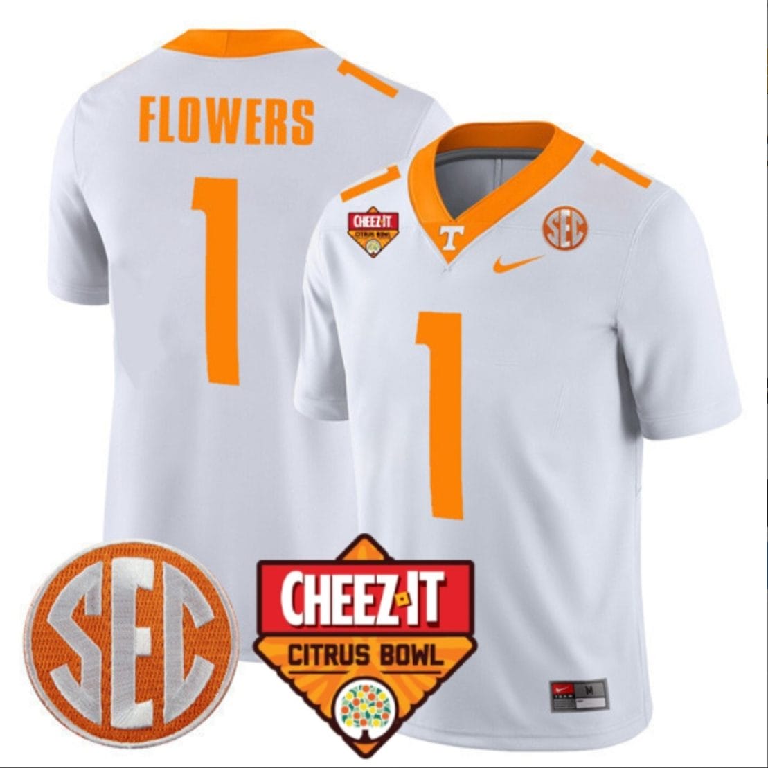 Trevon Flowers Jersey #1 Tennessee Volunteers Football Cheez It Citrus Bowl Patch White
