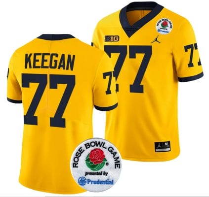 Trevor Keegan Jersey #77 Michigan Wolverines Rose Bowl Game 2024 Patch College Football Playoff Maize
