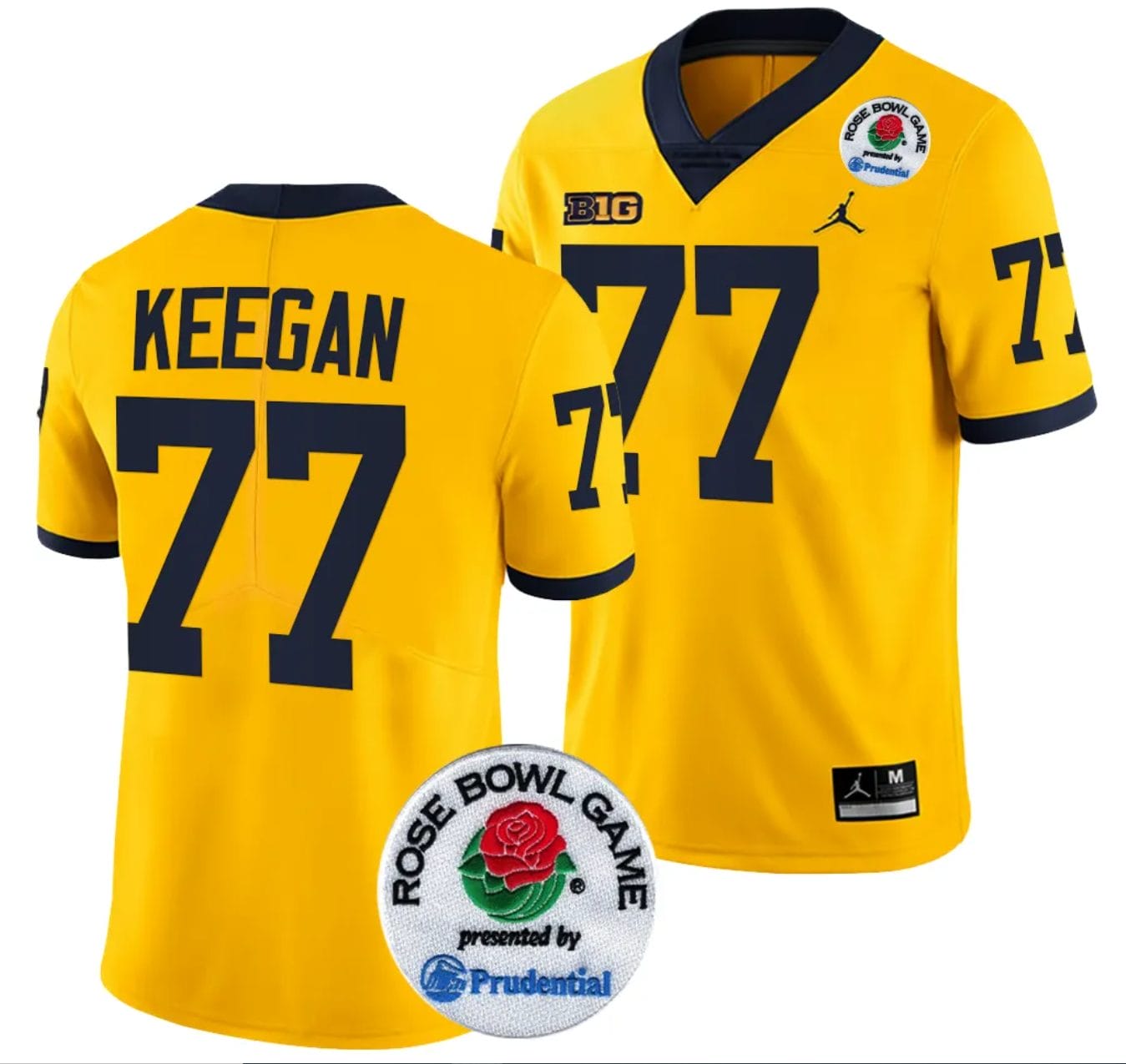 Trevor Keegan Jersey #77 Michigan Wolverines Rose Bowl Game 2024 Patch College Football Playoff Maize
