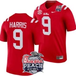 Tre Harris Jersey #9 Ole Miss Rebels Peach Bowl Patch 2024 College Football Red