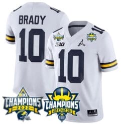 Tom Brady Jersey #9 Michigan Wolverines 2023 Big Ten Back to Back Champions Patch Stitched White