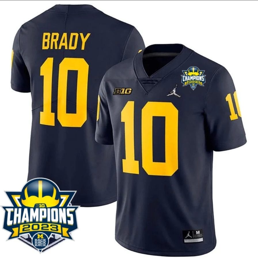 Tom Brady Jersey #10 Michigan Wolverines 2023 Big Ten Champions Patch Stitched Navy