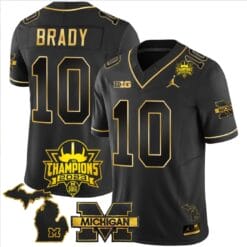 Tom Brady Jersey #10 Michigan Wolverines 2023 Big Ten Champions Patch Stitched Black Gold