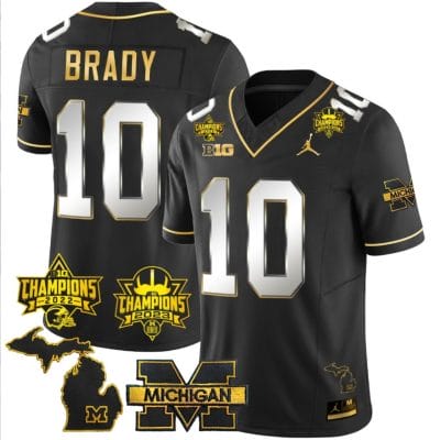Tom Brady Jersey #9 Michigan Wolverines 2023 Big Ten Back to Back Champions Patch Stitched Black Limited