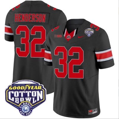TreVeyon Henderson Jersey #32 Ohio State Buckeyes Cotton Bowl Patch Vapor Football Black