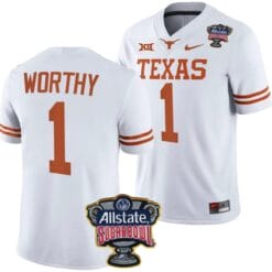 Xavier Worthy Jersey #1 Texas Longhorns Allstate Sugar Bowl Patch 2024 College Football White