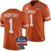 Xavier Worthy Jersey #1 Texas Longhorns Allstate Sugar Bowl Patch 2024 College Football Orange
