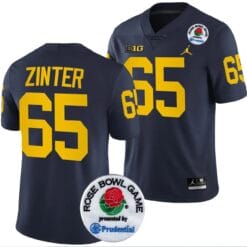 Zak Zinter Jersey #65 Michigan Wolverines Rose Bowl Game 2024 Patch College Football Playoff Navy