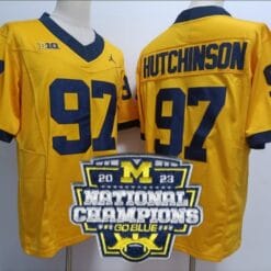 Aidan Hutchinson Jersey #97 Michigan Wolverines Football 2023 National Champions Patch Yellow