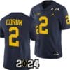 Blake Corum Jersey #2 Michigan Wolverines 2024 Football National Championship Playoff Navy