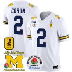 Blake Corum Jersey #2 Michigan Wolverines Vapor TM 42 Honor – Rose Bowl Patch Football White