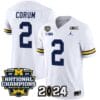 Blake Corum Jersey #2 Michigan Wolverines Vapor Limited Football 2024 National Champions Patch White