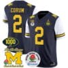 Blake Corum Jersey #2 Michigan Wolverines Vapor Stitched 1000 Wins Rose Bowl Patch White Sleeves