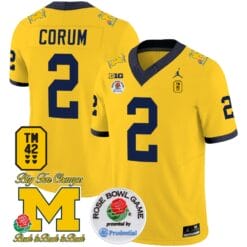 Blake Corum Jersey #2 Michigan Wolverines Vapor TM 42 Honor – Rose Bowl Patch Football Maize