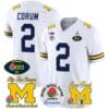 Blake Corum Jersey #2 Michigan Wolverines Vapor 1003 Wins Rose Bowl Patch Football White