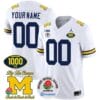 Custom Michigan Wolverines Jersey Name and Number 1000 Wins Rose Bowl Patch White Sleeves
