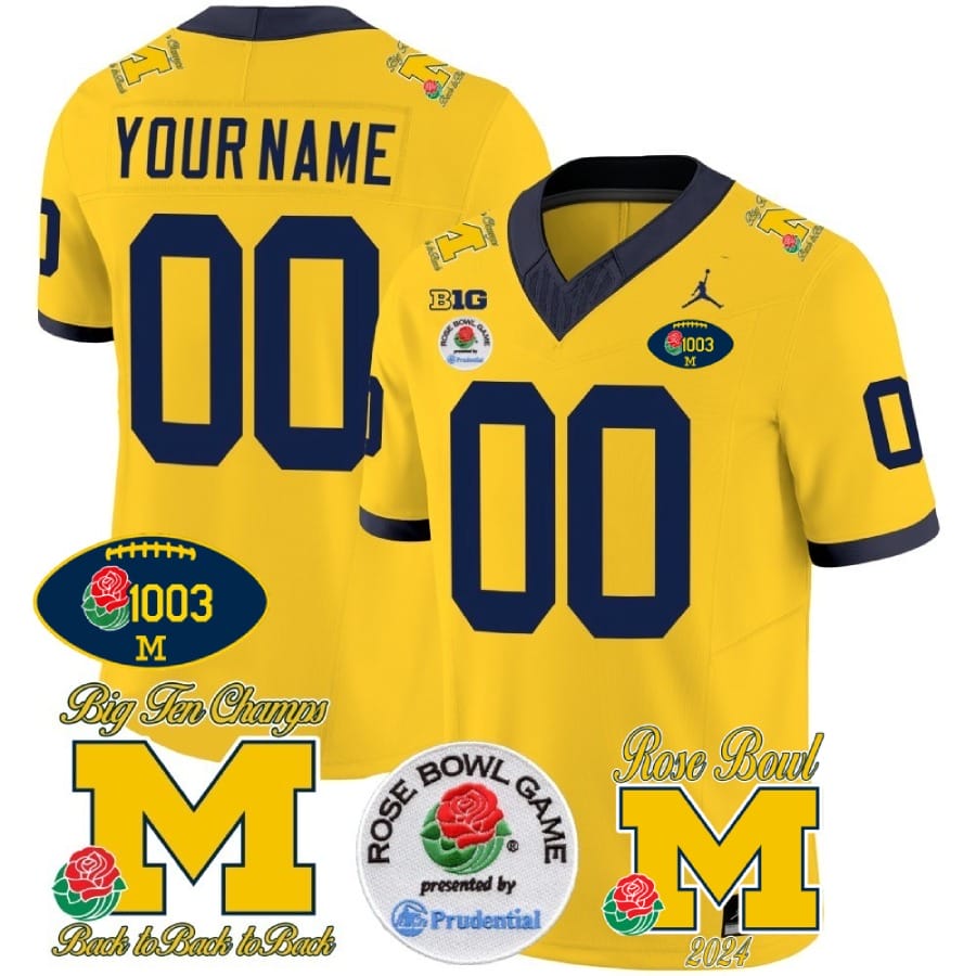 Custom Michigan Wolverines Jersey Name and Number Vapor 1003 Wins Rose Bowl Patch Football Maize