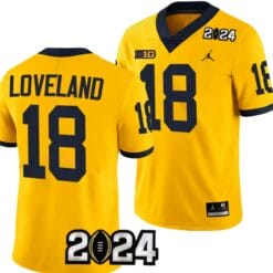Colston Loveland Jersey #18 Michigan Wolverines 2024 Football National Championship Playoff Yellow