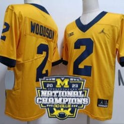 Charles Woodson Jersey #2 Michigan Wolverines Football 2023 National Champions Patch Yellow