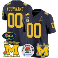 Custom Michigan Wolverines Jersey Name and Number Vapor 1003 Wins Rose Bowl Patch Football Navy