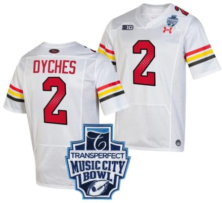 Corey Dyches Jersey #2 Maryland Terrapins 2023 Music City Bowl Patch Football White