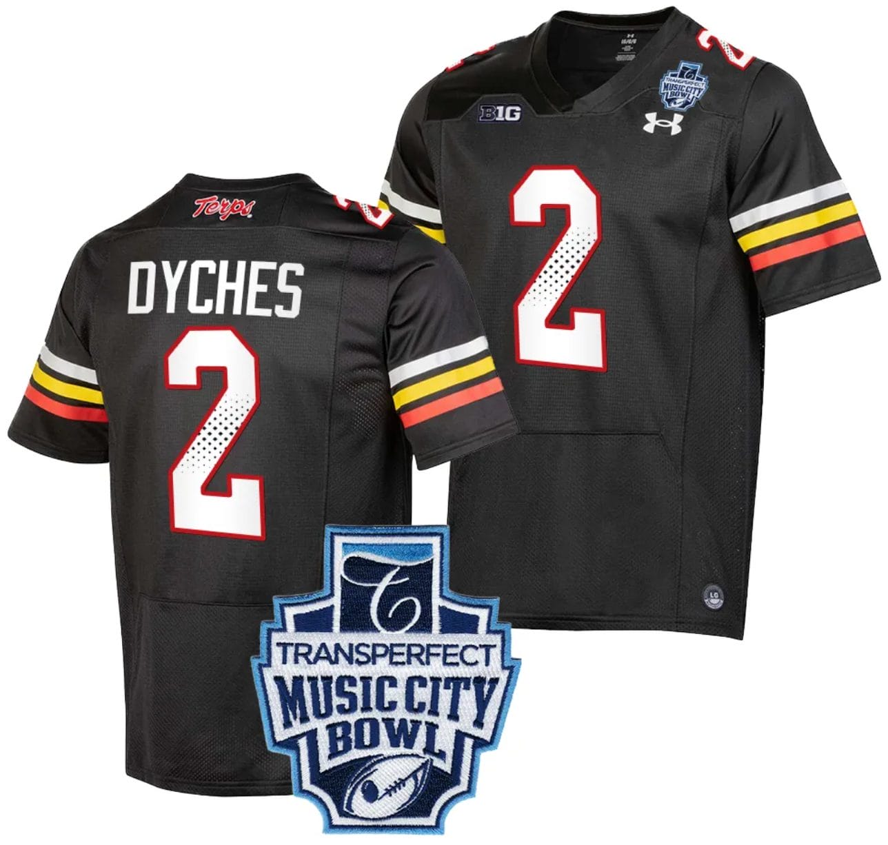 Corey Dyches Jersey #2 Maryland Terrapins 2023 Music City Bowl Patch Football Black