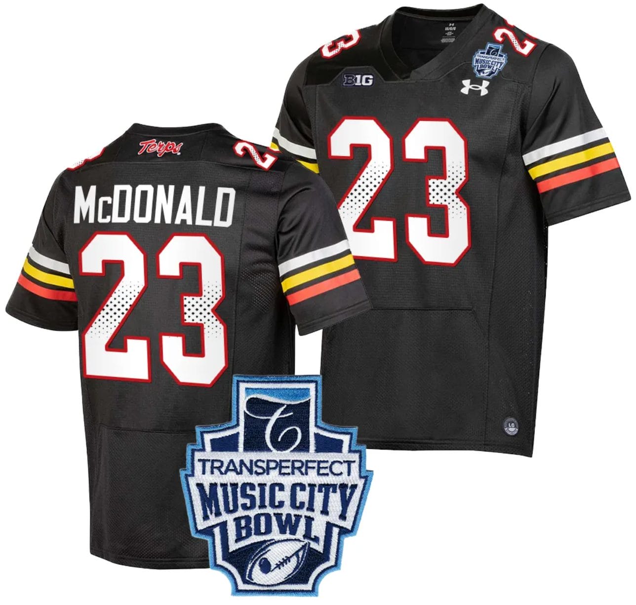 Colby McDonald Jersey #23 Maryland Terrapins 2023 Music City Bowl Patch Football Black