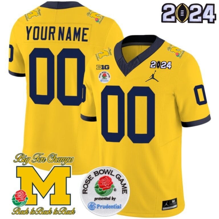 Custom Michigan Wolverines Jersey Name and Number Vapor Limited 2024 College Football Bowl + Rose Bowl Patch Maize
