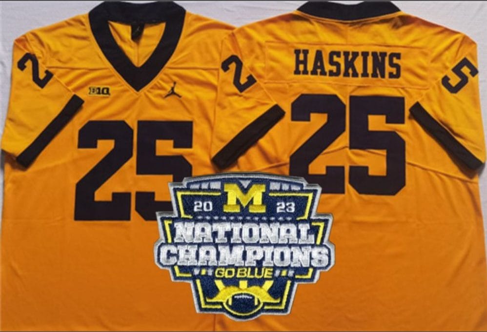 Hassan Haskins Jersey #25 Michigan Wolverines Football 2023 National Champions Patch Yellow