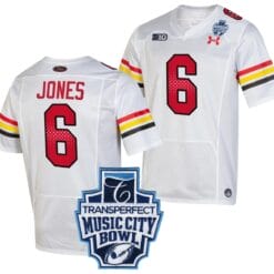Jeshaun Jones Jersey #6 Maryland Terrapins 2023 Music City Bowl Patch Football White