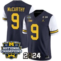 JJ McCarthy Jersey #9 Michigan Wolverines Vapor Limited Football 2024 National Champions Patch White Sleeves