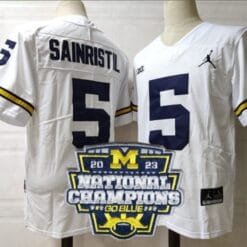 Mike Sainristil Jersey #5 Michigan Wolverines Football 2023 National Champions Patch White