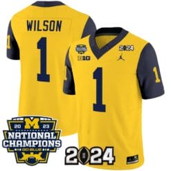 Roman Wilson Jersey #1 Michigan Wolverines Vapor Limited Football 2024 National Champions Patch Navy Sleeves