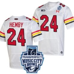 Roman Hemby Jersey #24 Maryland Terrapins 2023 Music City Bowl Patch Football White