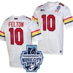 Tai Felton Jersey #10 Maryland Terrapins 2023 Music City Bowl Patch Football White