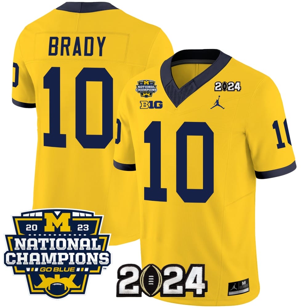 Tom Brady Jersey #10 Michigan Wolverines Vapor Limited Football 2024 National Champions Patch Maize