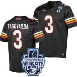Taulia Tagovailoa Jersey #3 Maryland Terrapins 2023 Music City Bowl Patch Football Black