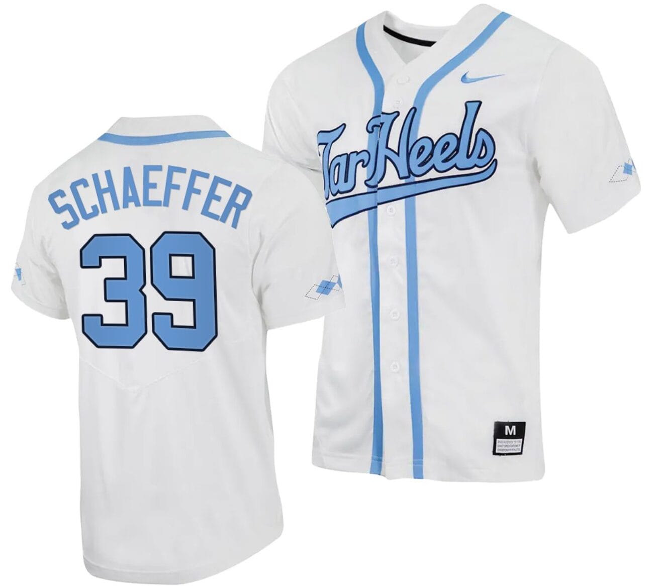 Brandon Schaeffer Jersey #39 North Carolina Tar Heels Baseball White Full-Button
