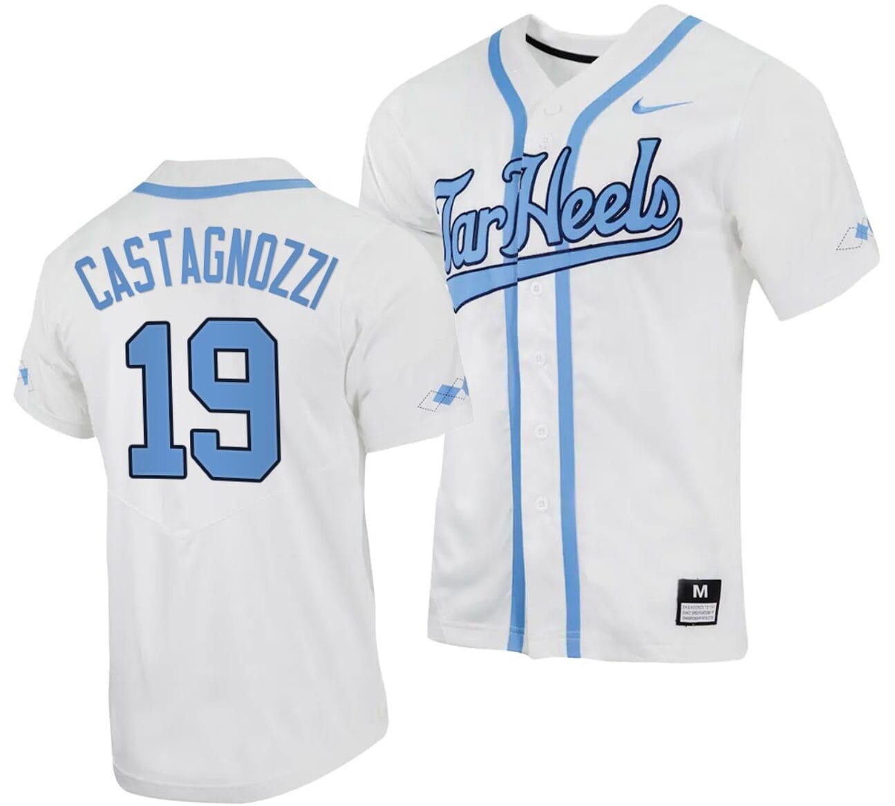 Johnny Castagnozzi Jersey #19 North Carolina Tar Heels Baseball White Full-Button