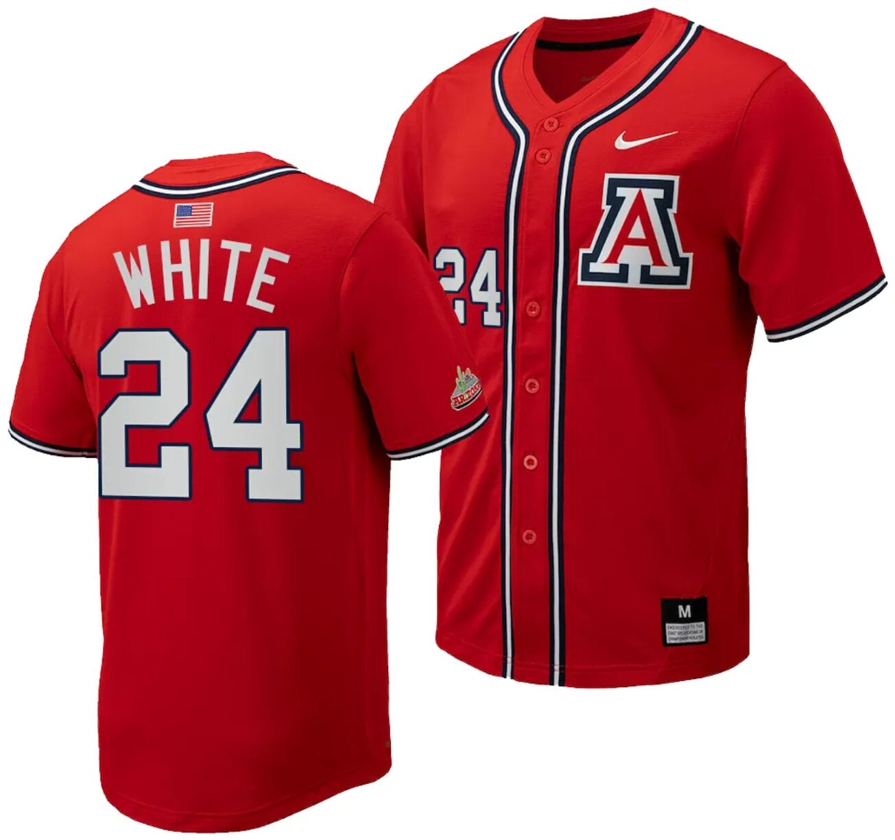 Mason White Jersey #24 Arizona Wildcats Replica Baseball Full-Button Red