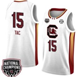 Adhel Tac Jersey #15 South Carolina Gamecocks 2024 NCAA Basketball National Champions White Yellow