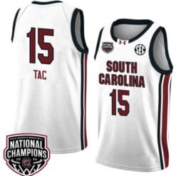 Adhel Tac Jersey #15 South Carolina Gamecocks 2024 NCAA Basketball National Champions White Red