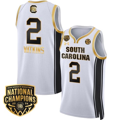 Ashlyn Watkins Jersey #2 South Carolina Gamecocks Basketball 2024 National Champions All Stitched White Gold