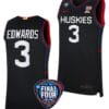 Aaliyah Edwards Jersey #3 UConn Huskies Basketball 2024 NCAA March Madness Final Four Black