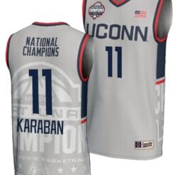 Alex Karaban Jersey #11 UConn Huskies 2024 NCAA Basketball National Champions Lightweight Gray