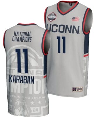 Alex Karaban Jersey #11 UConn Huskies 2024 NCAA Basketball National Champions Lightweight Gray