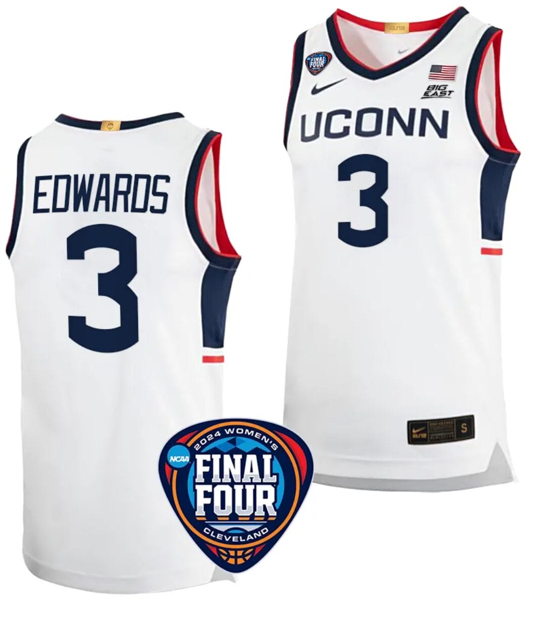 Aaliyah Edwards Jersey #3 UConn Huskies Basketball 2024 NCAA March Madness Final Four White